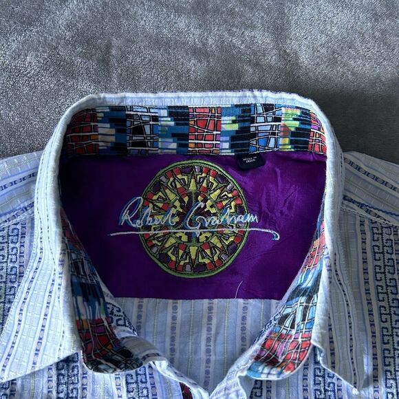 Robert Graham Mens Size XL Flip Cuff Mosaic Aztec Stripe Long Sleeve Shirt - Picture 6 of 11